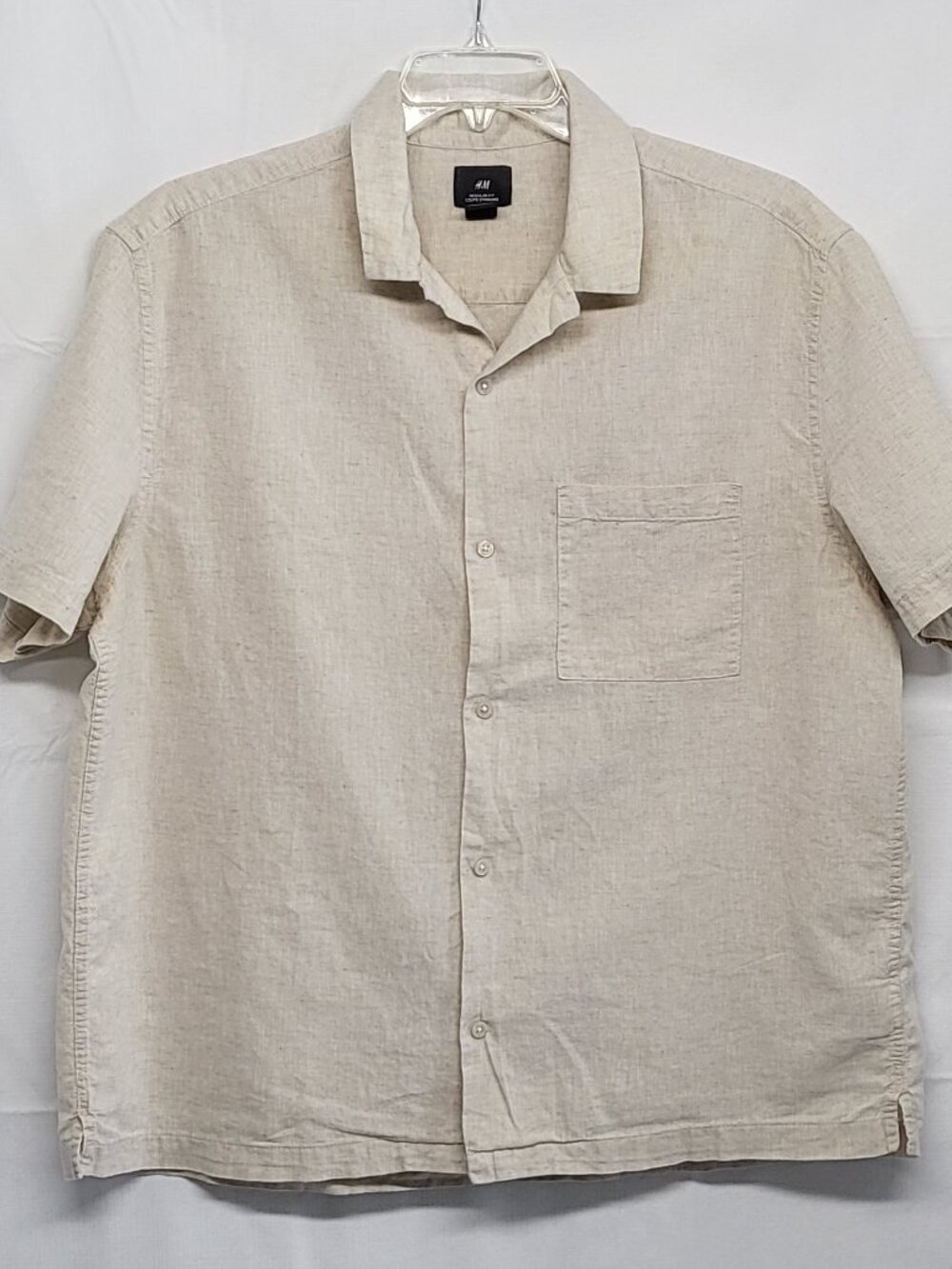 H&M Mens Shirt Linen Blend Button Up XL Short Sleeve Pocket Coastal Resortwear